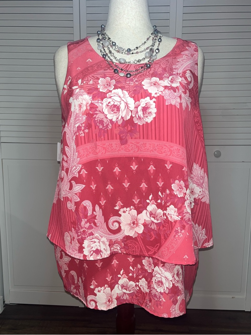 DG2 by Diane Gilman Pink Floral Layered Tank